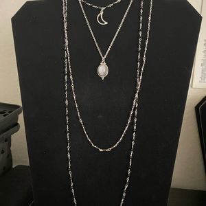 Moonstone pendant with beaded chains and real silver 925 chain.